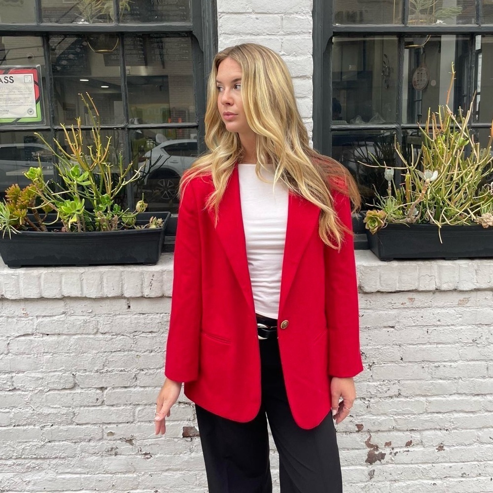 Sag harbor Red vintage wool blazer sz medium womens / ptp 20 in, length 29 in - Picture 1 of 6